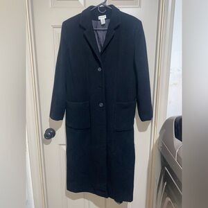 Ann Taylor Vintage Classic Black Trench Coat Wool Blend